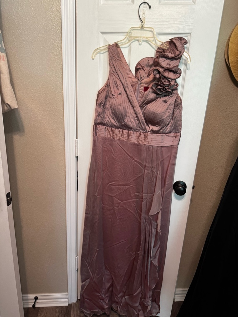 JS Collections Dusty Rose One-Shoulder Ruffle Gown